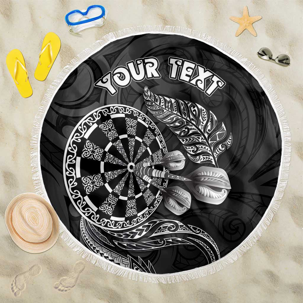 Personalised New Zealand Aotearoa Darts Masters Beach Blanket Tribal Silver Fern and Ta Moko Dartboard - Polynesian Pride