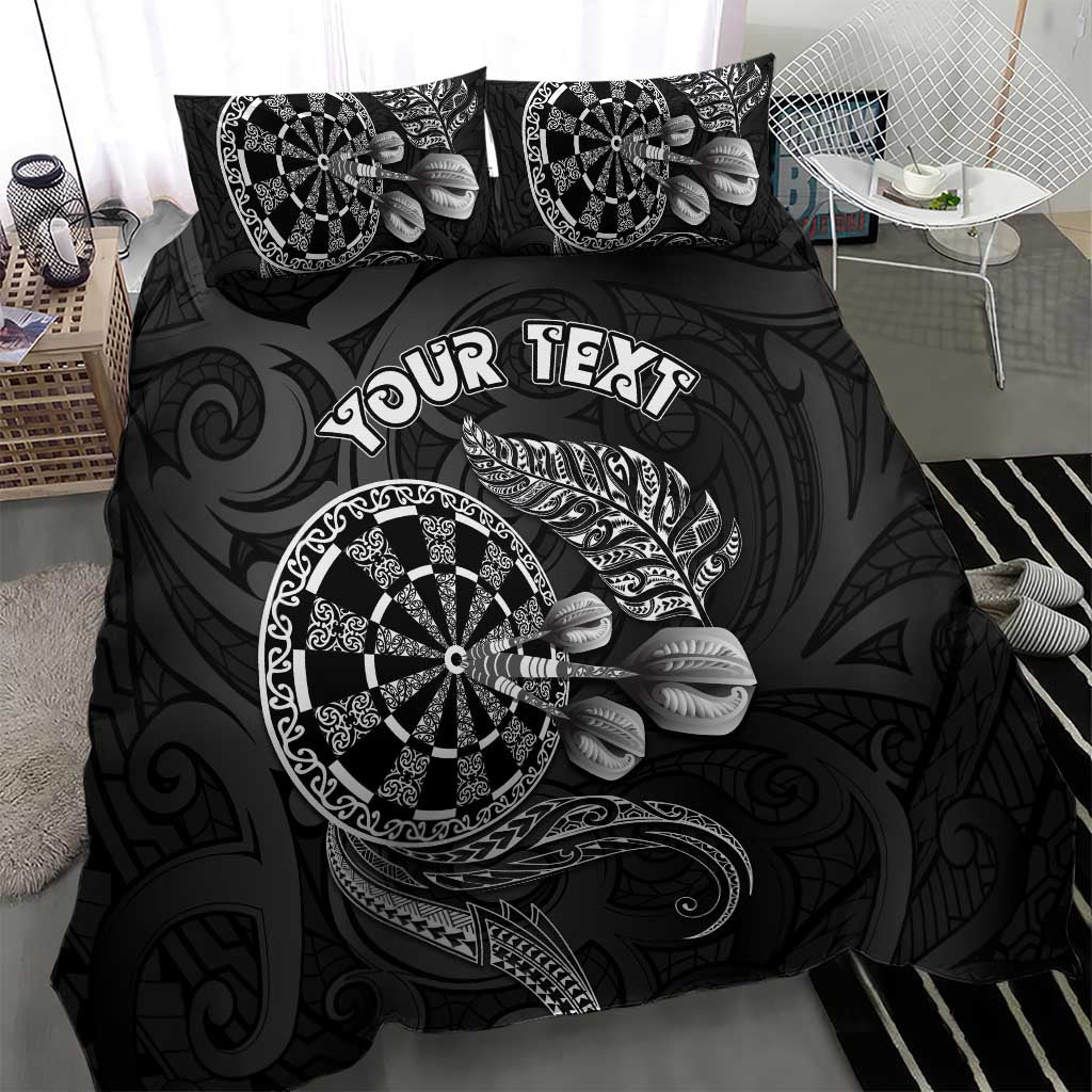 Personalised New Zealand Aotearoa Darts Masters Bedding Set Tribal Silver Fern and Ta Moko Dartboard - Polynesian Pride