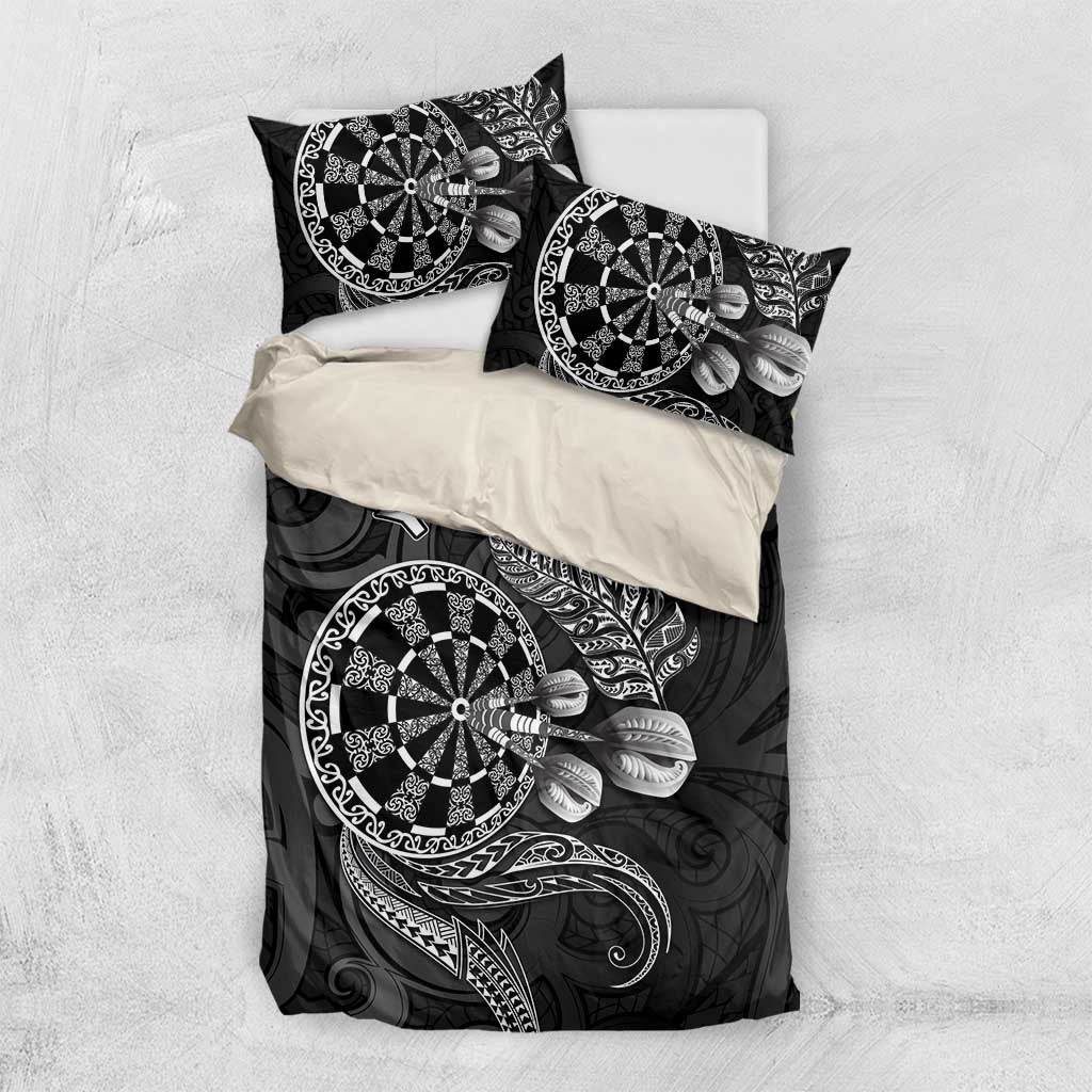 Personalised New Zealand Aotearoa Darts Masters Bedding Set Tribal Silver Fern and Ta Moko Dartboard - Polynesian Pride