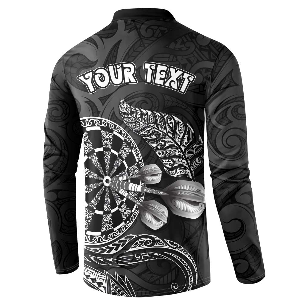 Personalised New Zealand Aotearoa Darts Masters Button Sweatshirt Tribal Silver Fern and Ta Moko Dartboard - Polynesian Pride
