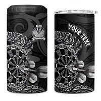 Personalised New Zealand Aotearoa Darts Masters 4 in 1 Can Cooler Tumbler Tribal Silver Fern and Ta Moko Dartboard - Polynesian Pride