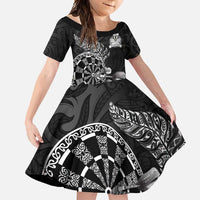 Personalised New Zealand Aotearoa Darts Masters Family Matching Mermaid Dress and Hawaiian Shirt Tribal Silver Fern and Ta Moko Dartboard - Polynesian Pride