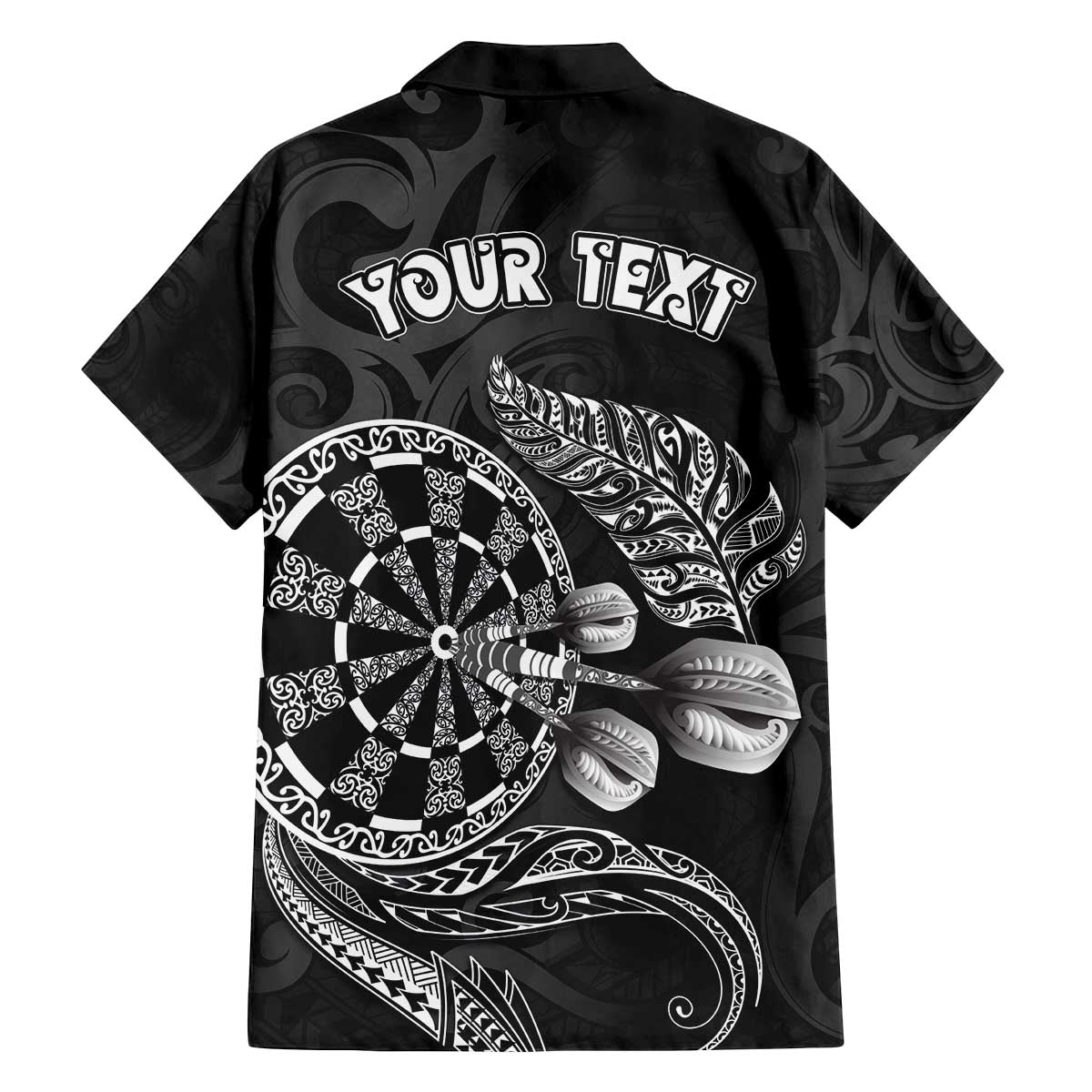 Personalised New Zealand Aotearoa Darts Masters Family Matching Off The Shoulder Long Sleeve Dress and Hawaiian Shirt Tribal Silver Fern and Ta Moko Dartboard - Polynesian Pride