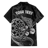 Personalised New Zealand Aotearoa Darts Masters Family Matching Off Shoulder Maxi Dress and Hawaiian Shirt Tribal Silver Fern and Ta Moko Dartboard - Polynesian Pride