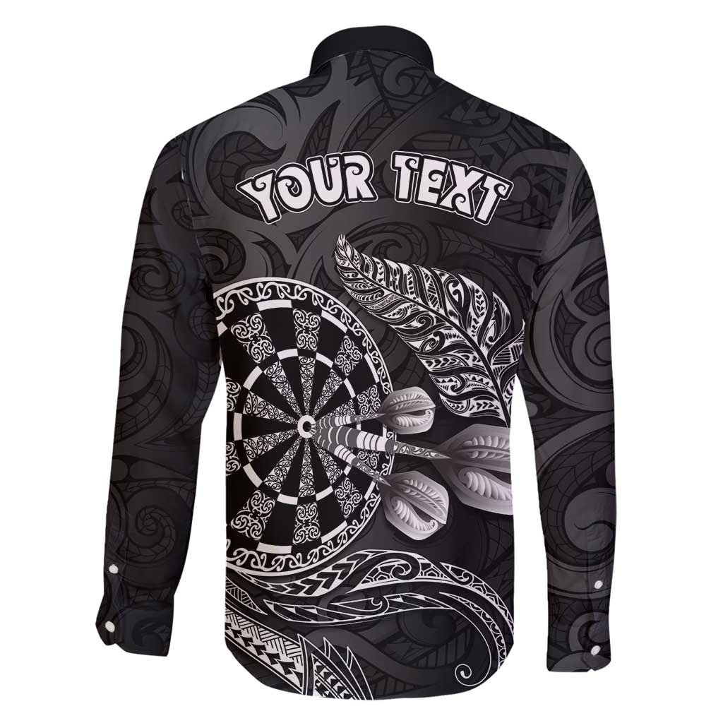 Personalised New Zealand Aotearoa Darts Masters Family Matching Off Shoulder Maxi Dress and Hawaiian Shirt Tribal Silver Fern and Ta Moko Dartboard - Polynesian Pride