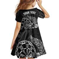 Personalised New Zealand Aotearoa Darts Masters Family Matching Summer Maxi Dress and Hawaiian Shirt Tribal Silver Fern and Ta Moko Dartboard - Polynesian Pride