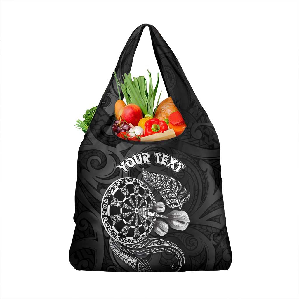 Personalised New Zealand Aotearoa Darts Masters Grocery Bag Tribal Silver Fern and Ta Moko Dartboard - Polynesian Pride