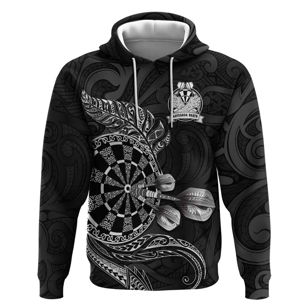 Personalised New Zealand Aotearoa Darts Masters Hoodie Tribal Silver Fern and Ta Moko Dartboard - Polynesian Pride