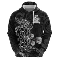 Personalised New Zealand Aotearoa Darts Masters Hoodie Tribal Silver Fern and Ta Moko Dartboard - Polynesian Pride