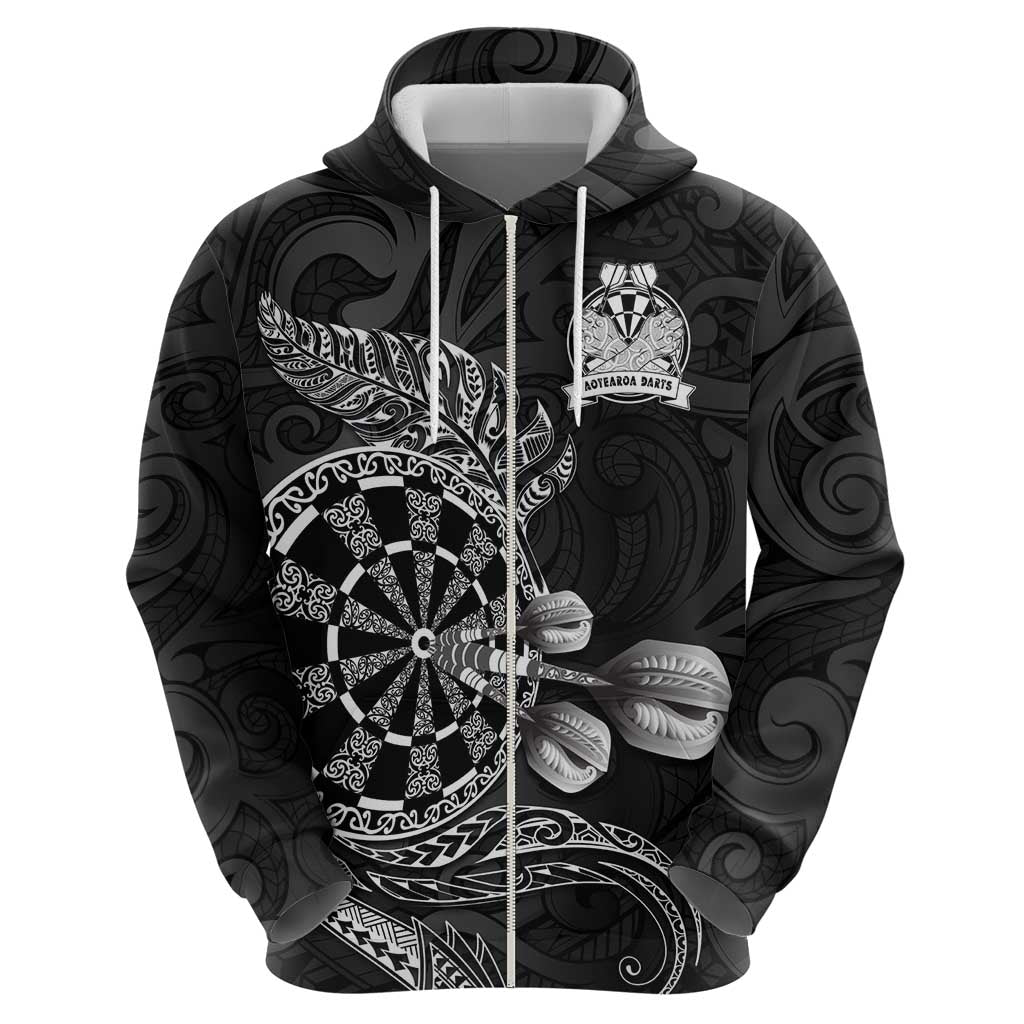 Personalised New Zealand Aotearoa Darts Masters Hoodie Tribal Silver Fern and Ta Moko Dartboard - Polynesian Pride