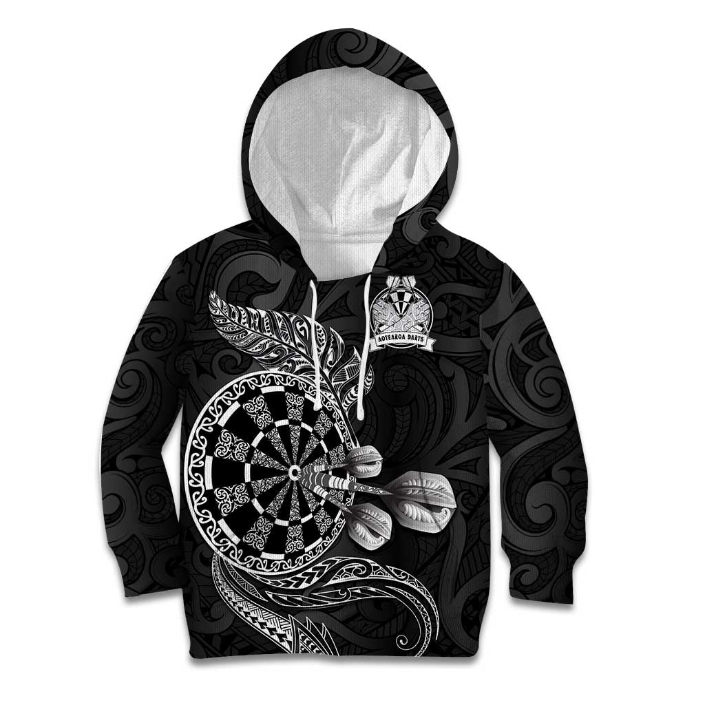 Personalised New Zealand Aotearoa Darts Masters Kid Hoodie Tribal Silver Fern and Ta Moko Dartboard - Polynesian Pride