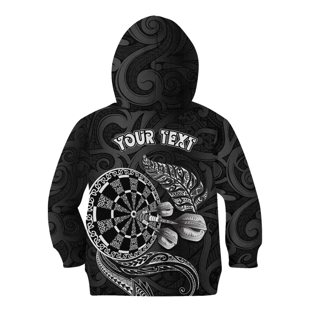 Personalised New Zealand Aotearoa Darts Masters Kid Hoodie Tribal Silver Fern and Ta Moko Dartboard - Polynesian Pride