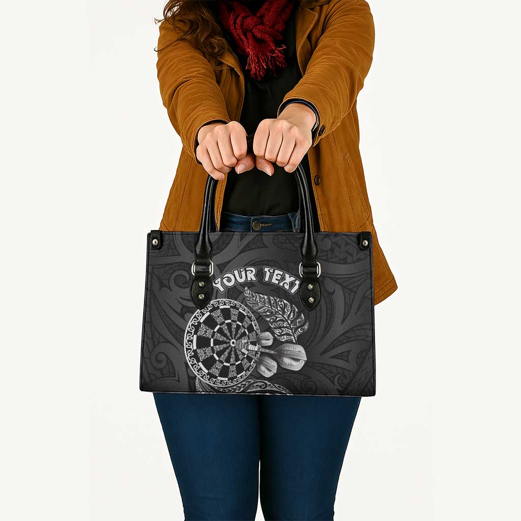 Personalised New Zealand Aotearoa Darts Masters Leather Bag Tribal Silver Fern and Ta Moko Dartboard - Polynesian Pride