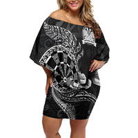 Personalised New Zealand Aotearoa Darts Masters Off Shoulder Short Dress Tribal Silver Fern and Ta Moko Dartboard - Polynesian Pride