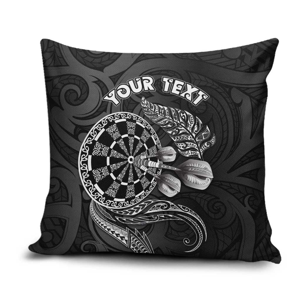 Personalised New Zealand Aotearoa Darts Masters Pillow Cover Tribal Silver Fern and Ta Moko Dartboard - Polynesian Pride