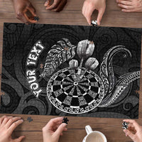 Personalised New Zealand Aotearoa Darts Masters Puzzle Tribal Silver Fern and Ta Moko Dartboard - Polynesian Pride