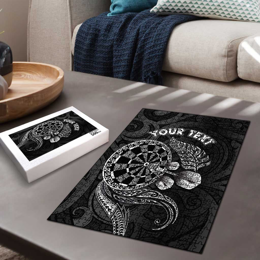 Personalised New Zealand Aotearoa Darts Masters Puzzle Tribal Silver Fern and Ta Moko Dartboard - Polynesian Pride