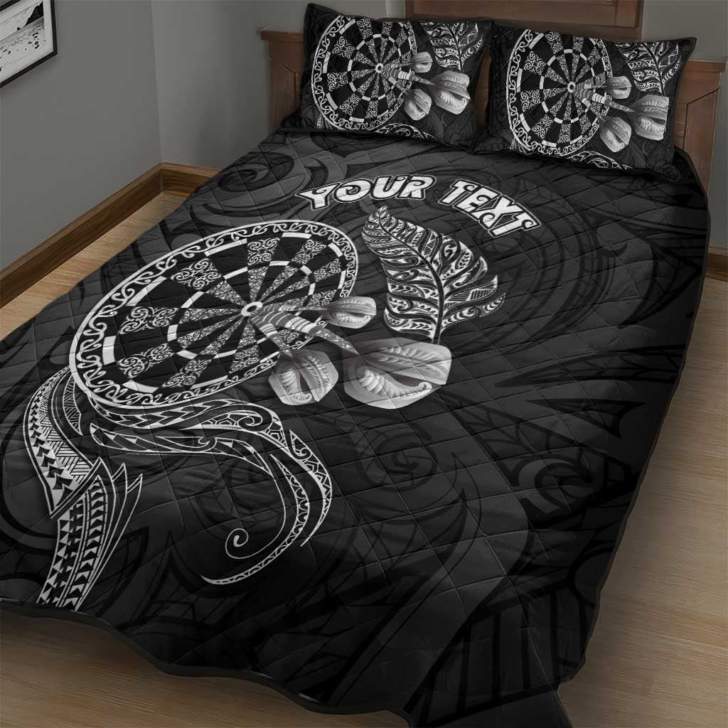 Personalised New Zealand Aotearoa Darts Masters Quilt Bed Set Tribal Silver Fern and Ta Moko Dartboard - Polynesian Pride