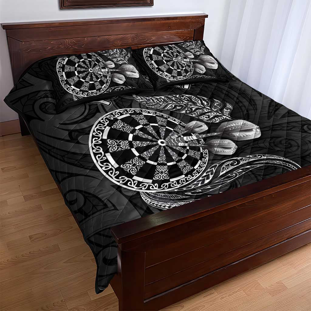 Personalised New Zealand Aotearoa Darts Masters Quilt Bed Set Tribal Silver Fern and Ta Moko Dartboard - Polynesian Pride