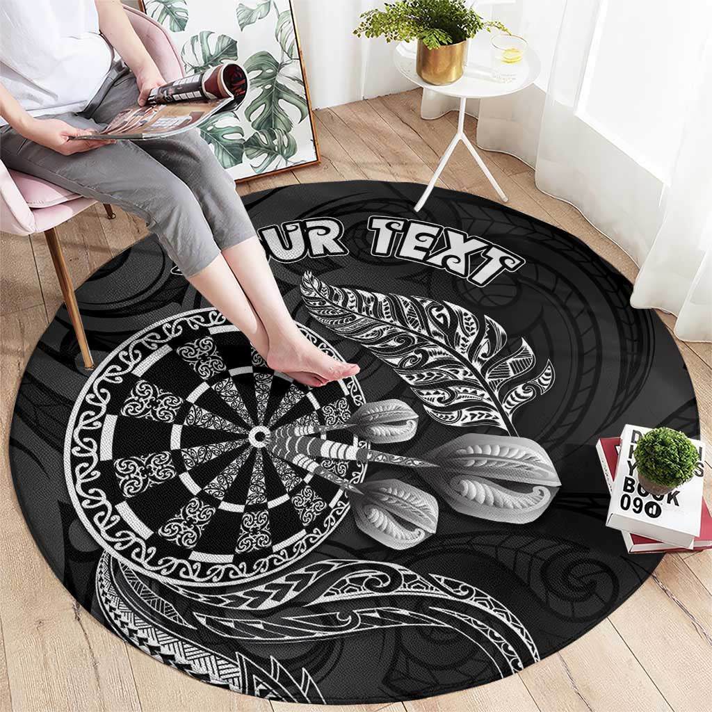 Personalised New Zealand Aotearoa Darts Masters Round Carpet Tribal Silver Fern and Ta Moko Dartboard - Polynesian Pride
