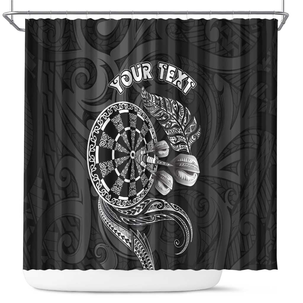 Personalised New Zealand Aotearoa Darts Masters Shower Curtain Tribal Silver Fern and Ta Moko Dartboard - Polynesian Pride
