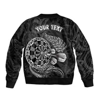 Personalised New Zealand Aotearoa Darts Masters Sleeve Zip Bomber Jacket Tribal Silver Fern and Ta Moko Dartboard - Polynesian Pride