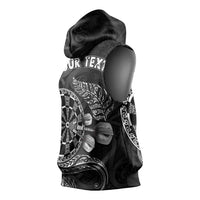Personalised New Zealand Aotearoa Darts Masters Sleeveless Hoodie Tribal Silver Fern and Ta Moko Dartboard - Polynesian Pride