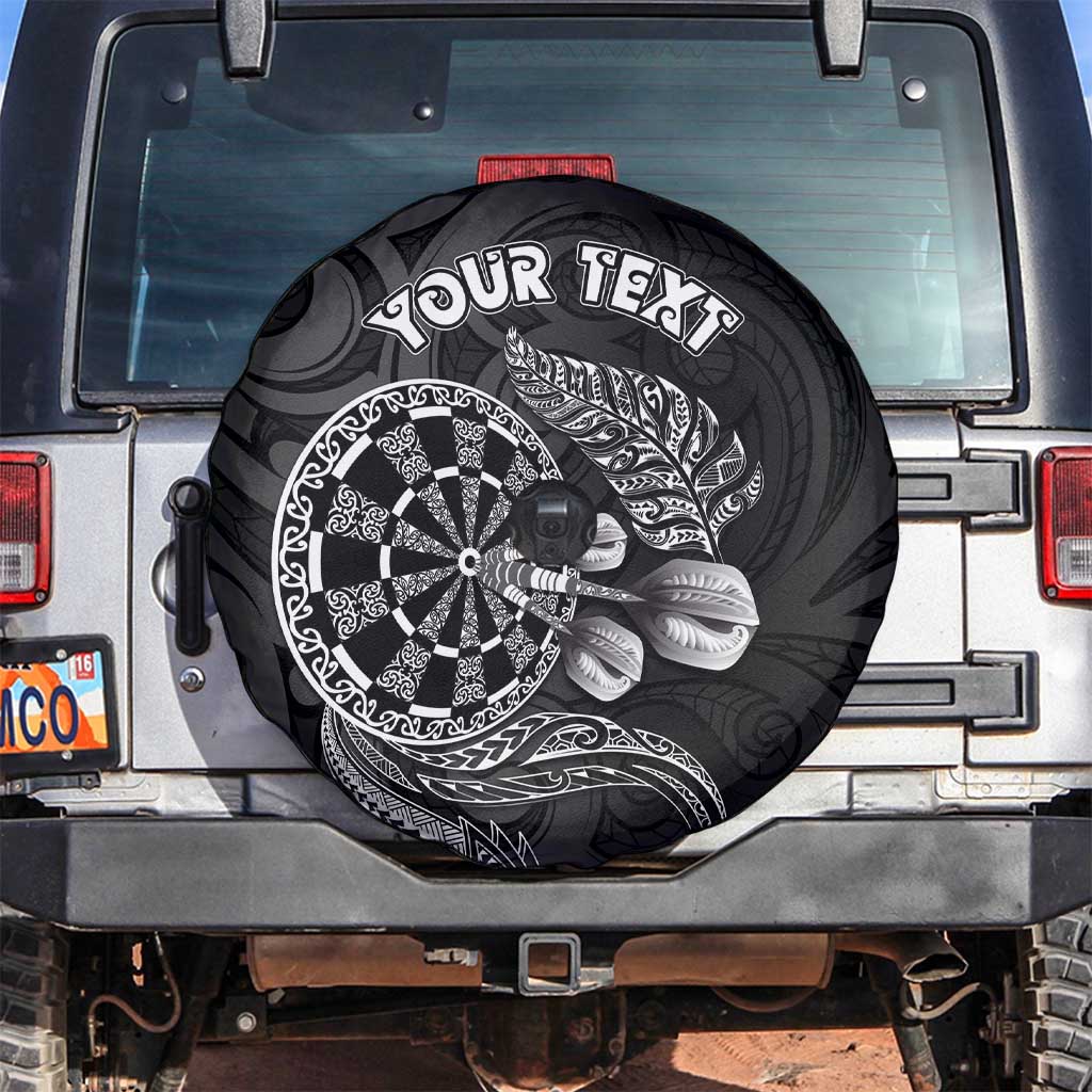 Personalised New Zealand Aotearoa Darts Masters Spare Tire Cover Tribal Silver Fern and Ta Moko Dartboard - Polynesian Pride