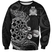 Personalised New Zealand Aotearoa Darts Masters Sweatshirt Tribal Silver Fern and Ta Moko Dartboard - Polynesian Pride
