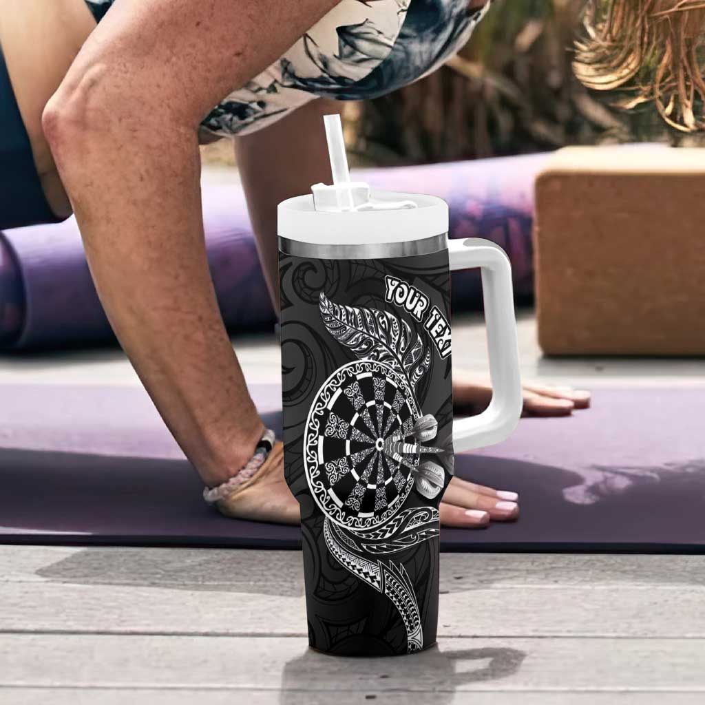 Personalised New Zealand Aotearoa Darts Masters Tumbler With Handle Tribal Silver Fern and Ta Moko Dartboard - Polynesian Pride