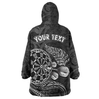 Personalised New Zealand Aotearoa Darts Masters Wearable Blanket Hoodie Tribal Silver Fern and Ta Moko Dartboard - Polynesian Pride