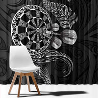 Personalised New Zealand Aotearoa Darts Masters Window Curtain Tribal Silver Fern and Ta Moko Dartboard - Polynesian Pride