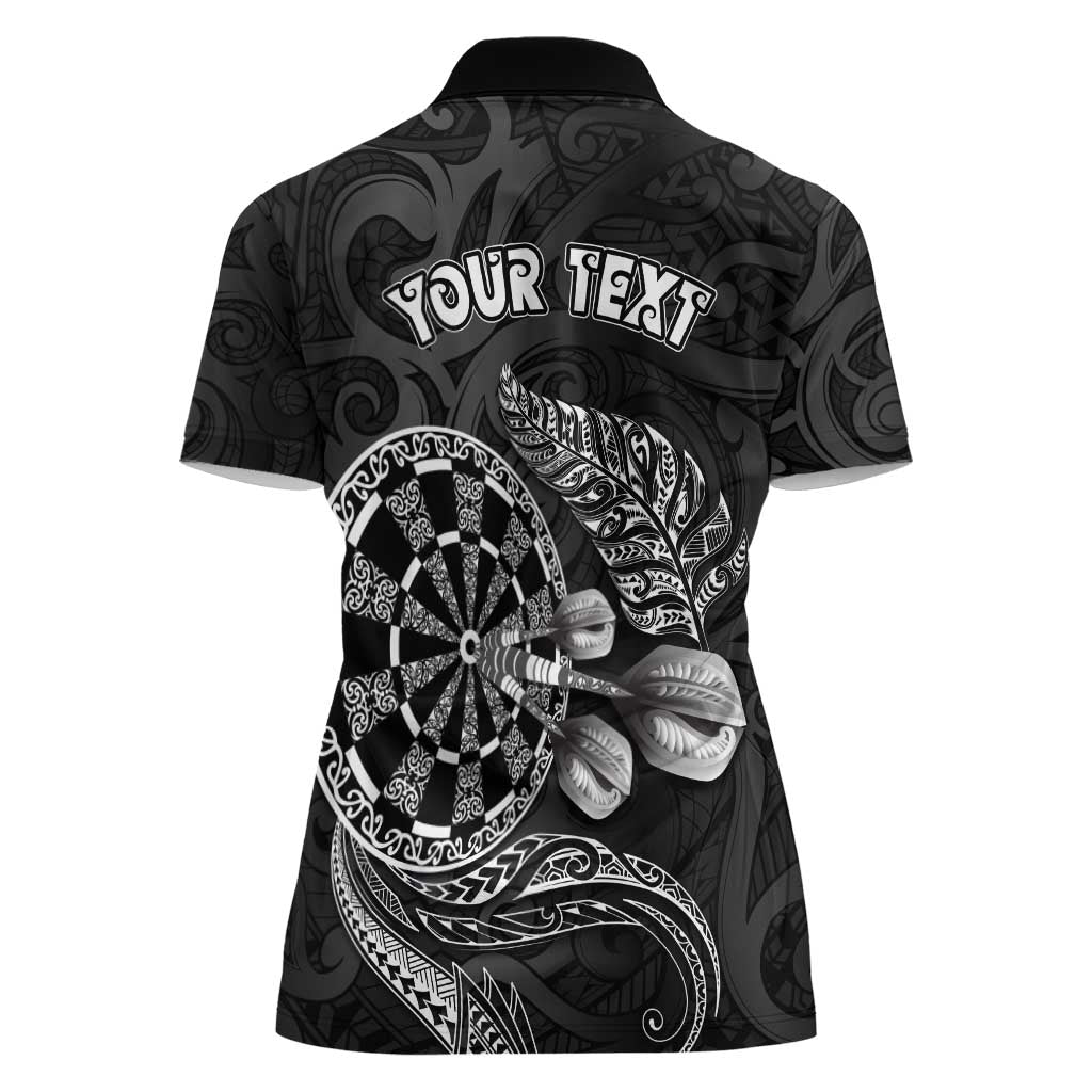 Personalised New Zealand Aotearoa Darts Masters Women Polo Shirt Tribal Silver Fern and Ta Moko Dartboard - Polynesian Pride