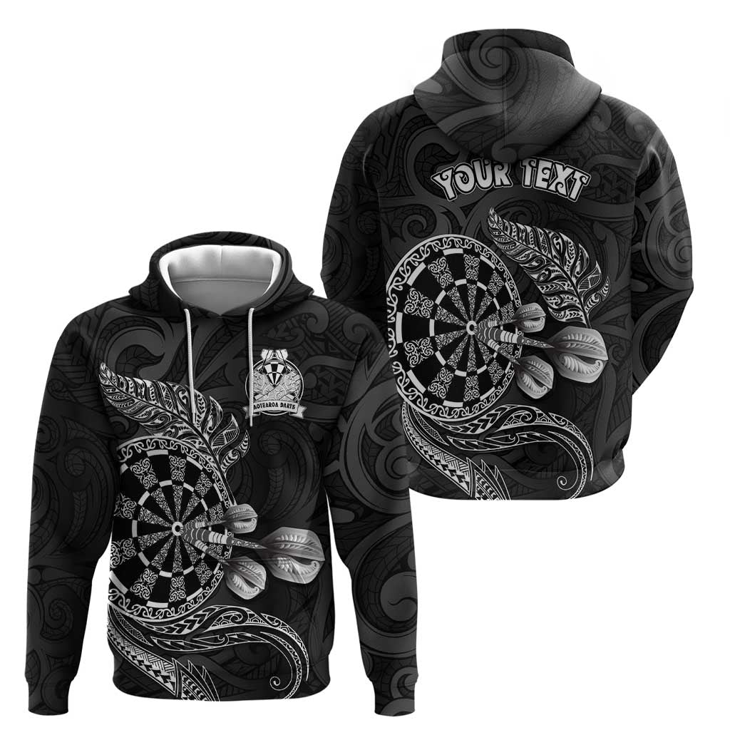 Personalised New Zealand Aotearoa Darts Masters Zip Hoodie Tribal Silver Fern and Ta Moko Dartboard - Polynesian Pride