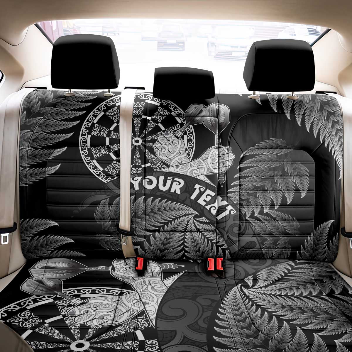 Personalised New Zealand Aotearoa Darts Masters Back Car Seat Cover Silver Fern and Maori Spirit - Polynesian Pride