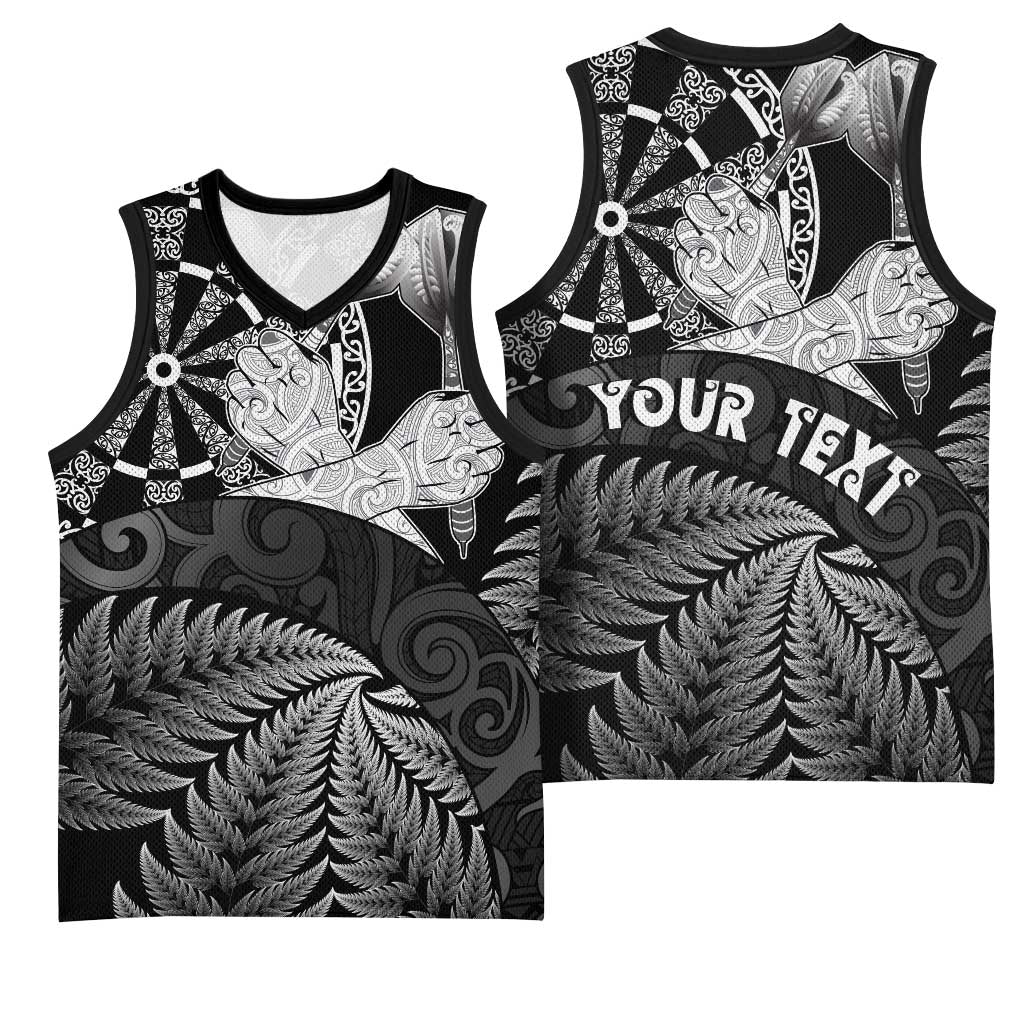 Personalised New Zealand Aotearoa Darts Masters Basketball Jersey Silver Fern and Maori Spirit - Polynesian Pride