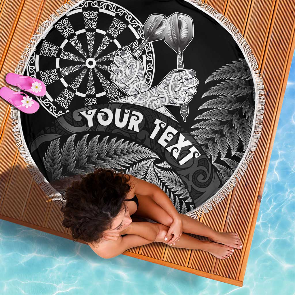 Personalised New Zealand Aotearoa Darts Masters Beach Blanket Silver Fern and Maori Spirit - Polynesian Pride