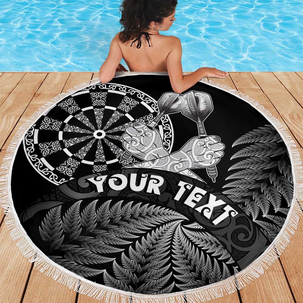 Personalised New Zealand Aotearoa Darts Masters Beach Blanket Silver Fern and Maori Spirit - Polynesian Pride