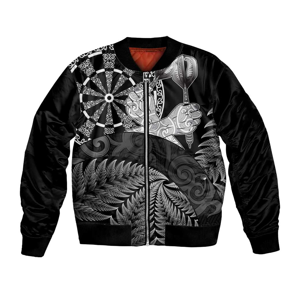 Personalised New Zealand Aotearoa Darts Masters Bomber Jacket Silver Fern and Maori Spirit - Polynesian Pride