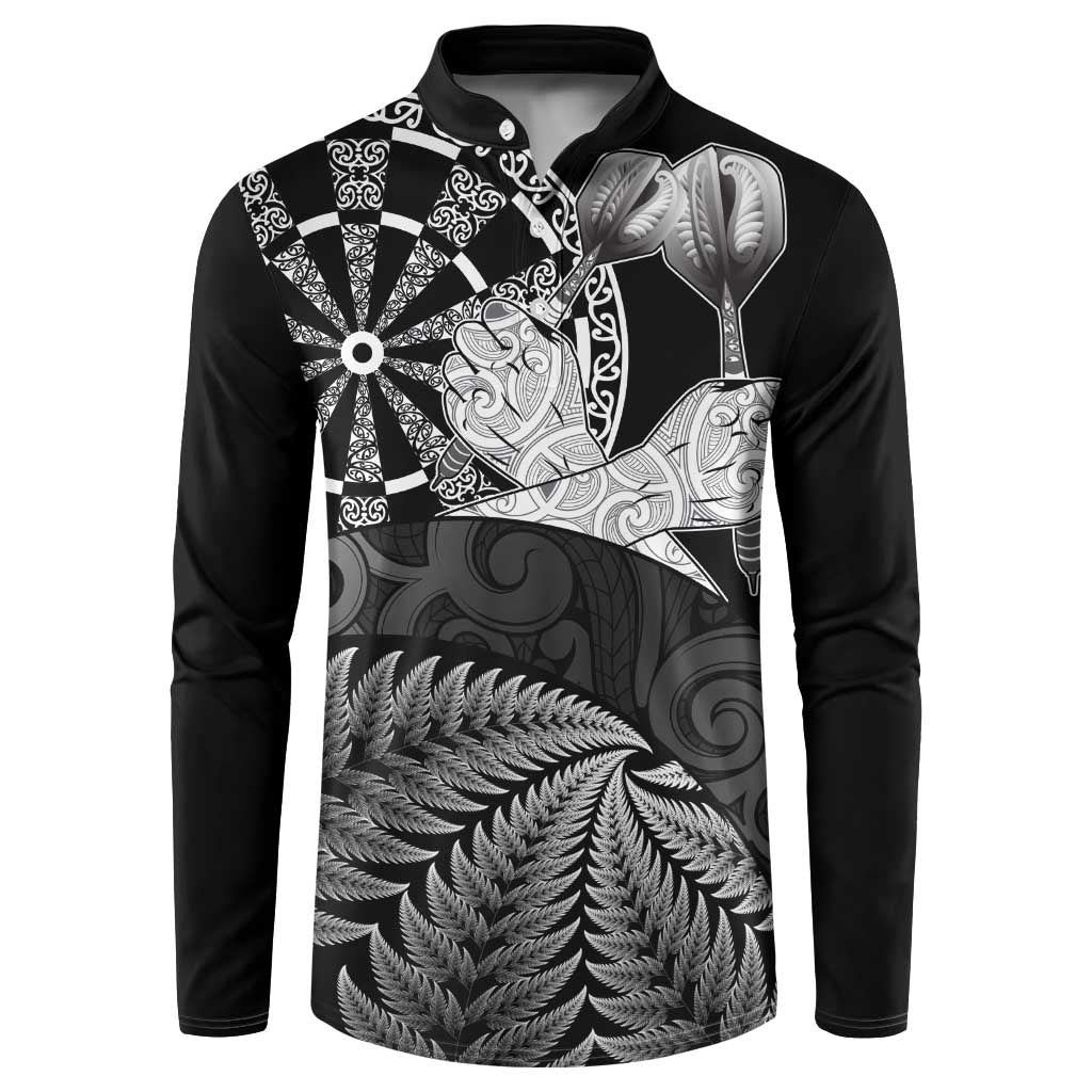 Personalised New Zealand Aotearoa Darts Masters Button Sweatshirt Silver Fern and Maori Spirit - Polynesian Pride
