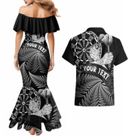 Personalised New Zealand Aotearoa Darts Masters Couples Matching Mermaid Dress and Hawaiian Shirt Silver Fern and Maori Spirit - Polynesian Pride