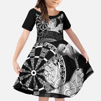 Personalised New Zealand Aotearoa Darts Masters Family Matching Mermaid Dress and Hawaiian Shirt Silver Fern and Maori Spirit - Polynesian Pride