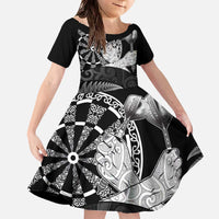 Personalised New Zealand Aotearoa Darts Masters Family Matching Off The Shoulder Long Sleeve Dress and Hawaiian Shirt Silver Fern and Maori Spirit - Polynesian Pride