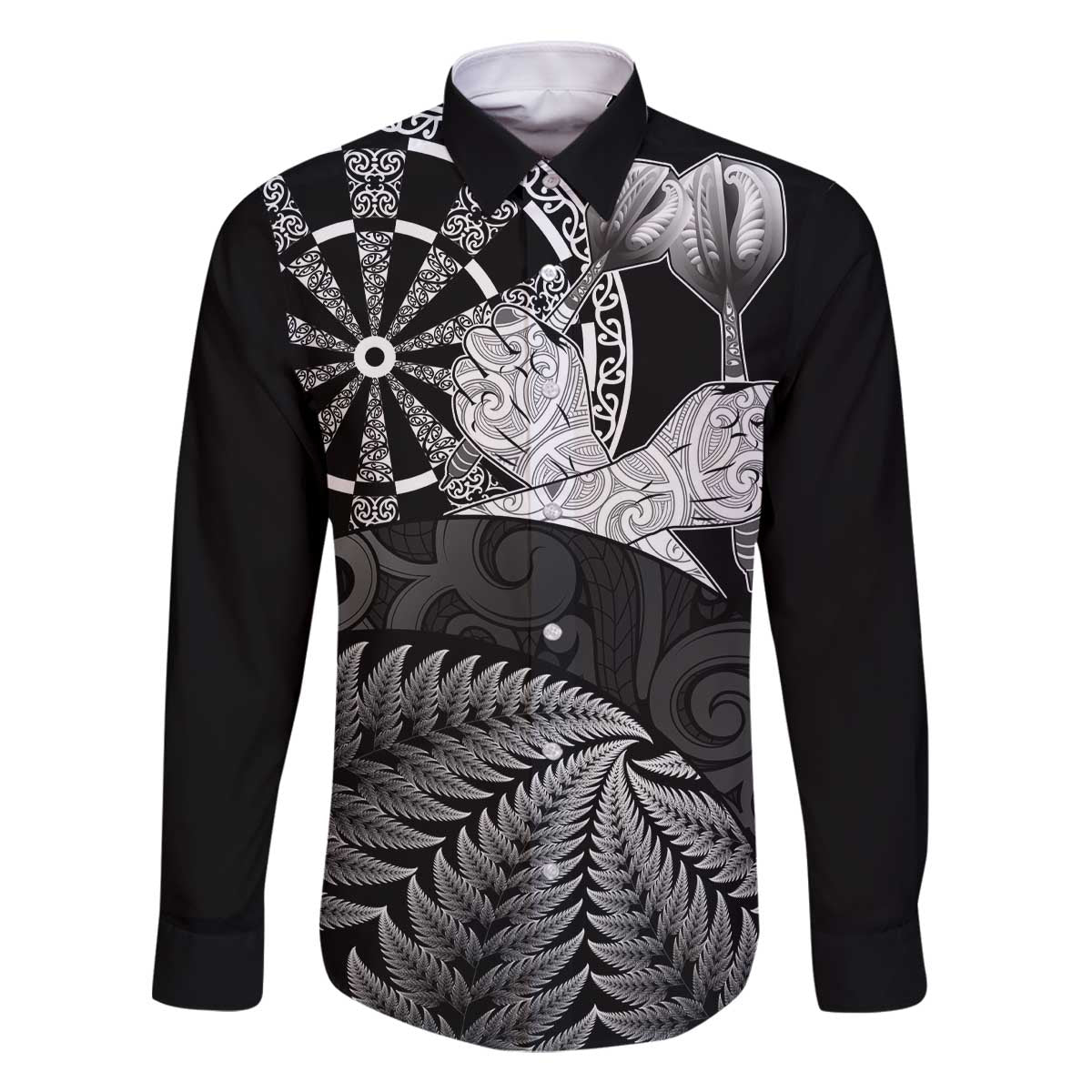 Personalised New Zealand Aotearoa Darts Masters Family Matching Off The Shoulder Long Sleeve Dress and Hawaiian Shirt Silver Fern and Maori Spirit - Polynesian Pride
