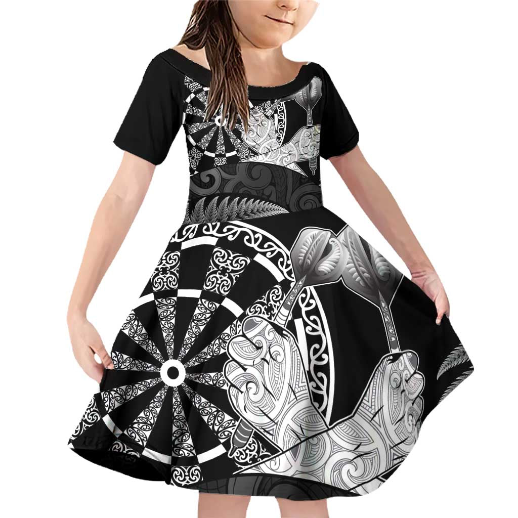 Personalised New Zealand Aotearoa Darts Masters Family Matching Off Shoulder Short Dress and Hawaiian Shirt Silver Fern and Maori Spirit - Polynesian Pride