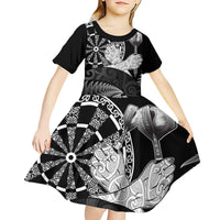 Personalised New Zealand Aotearoa Darts Masters Kid Short Sleeve Dress Silver Fern and Maori Spirit - Polynesian Pride