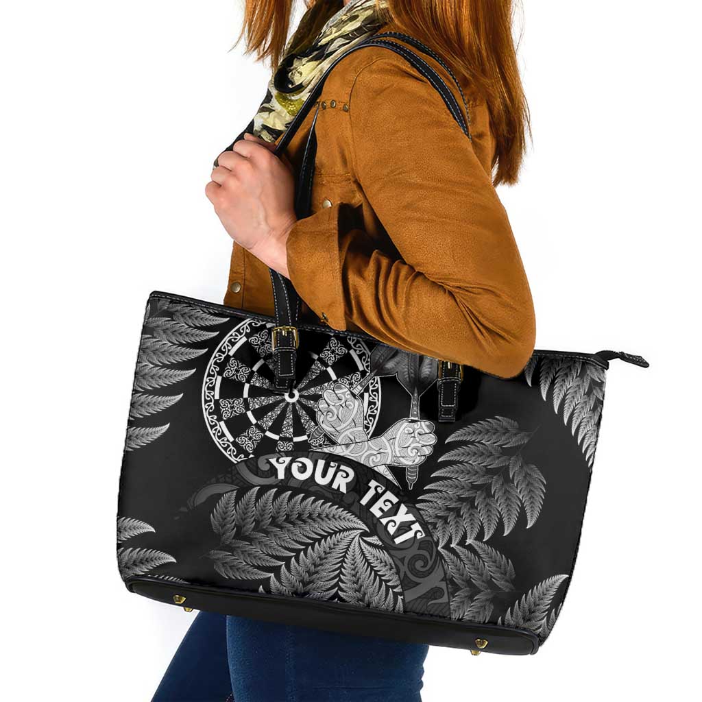 Personalised New Zealand Aotearoa Darts Masters Leather Tote Bag Silver Fern and Maori Spirit - Polynesian Pride