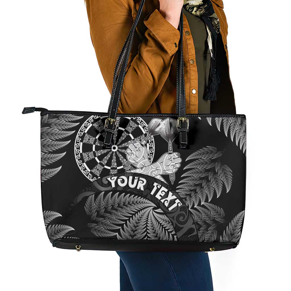 Personalised New Zealand Aotearoa Darts Masters Leather Tote Bag Silver Fern and Maori Spirit - Polynesian Pride