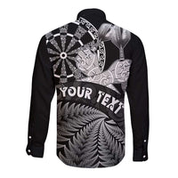 Personalised New Zealand Aotearoa Darts Masters Long Sleeve Button Shirt Silver Fern and Maori Spirit - Polynesian Pride