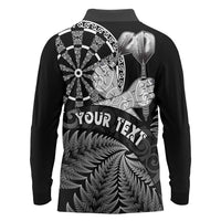 Personalised New Zealand Aotearoa Darts Masters Long Sleeve Polo Shirt Silver Fern and Maori Spirit - Polynesian Pride